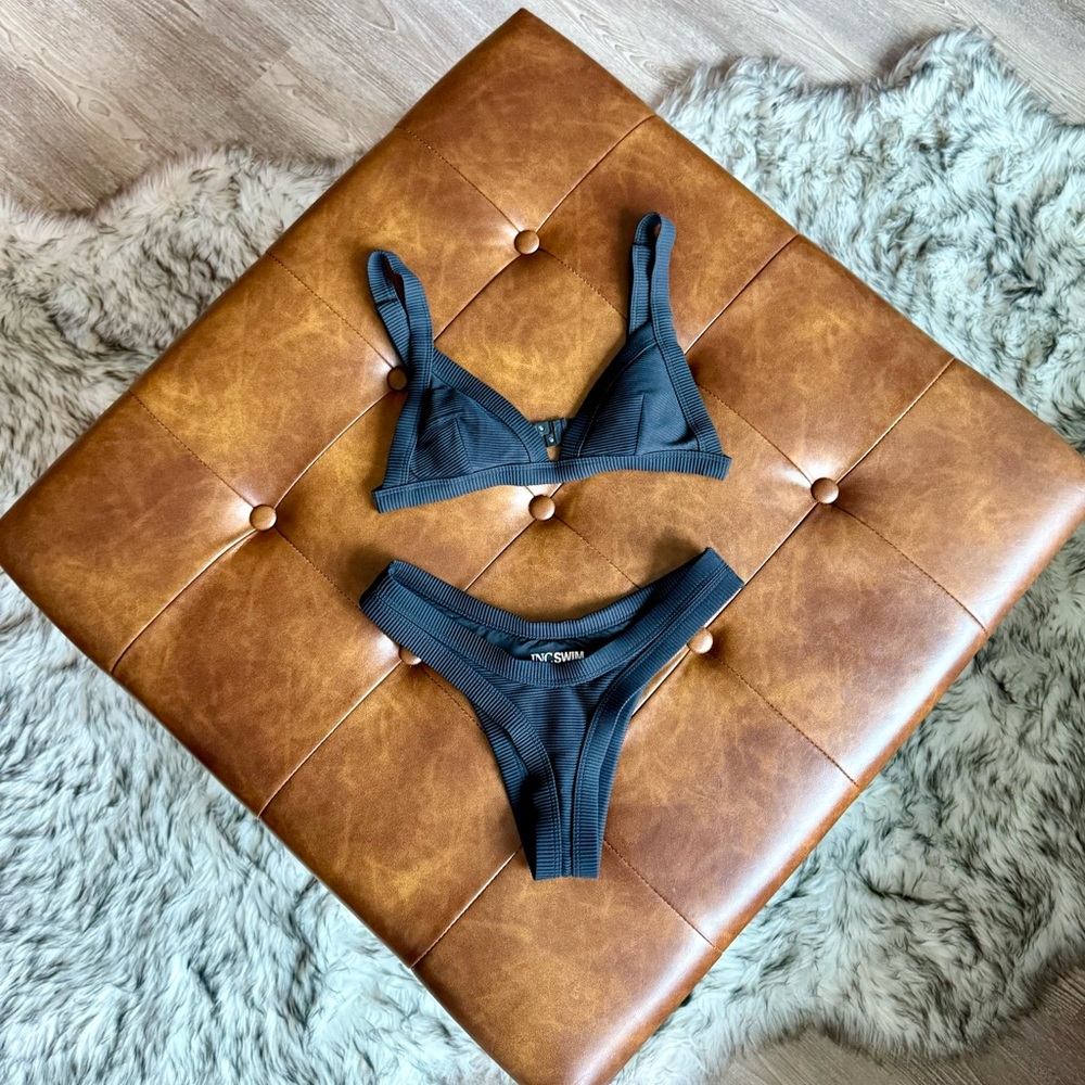 INC Black Bikini Ribbed Set